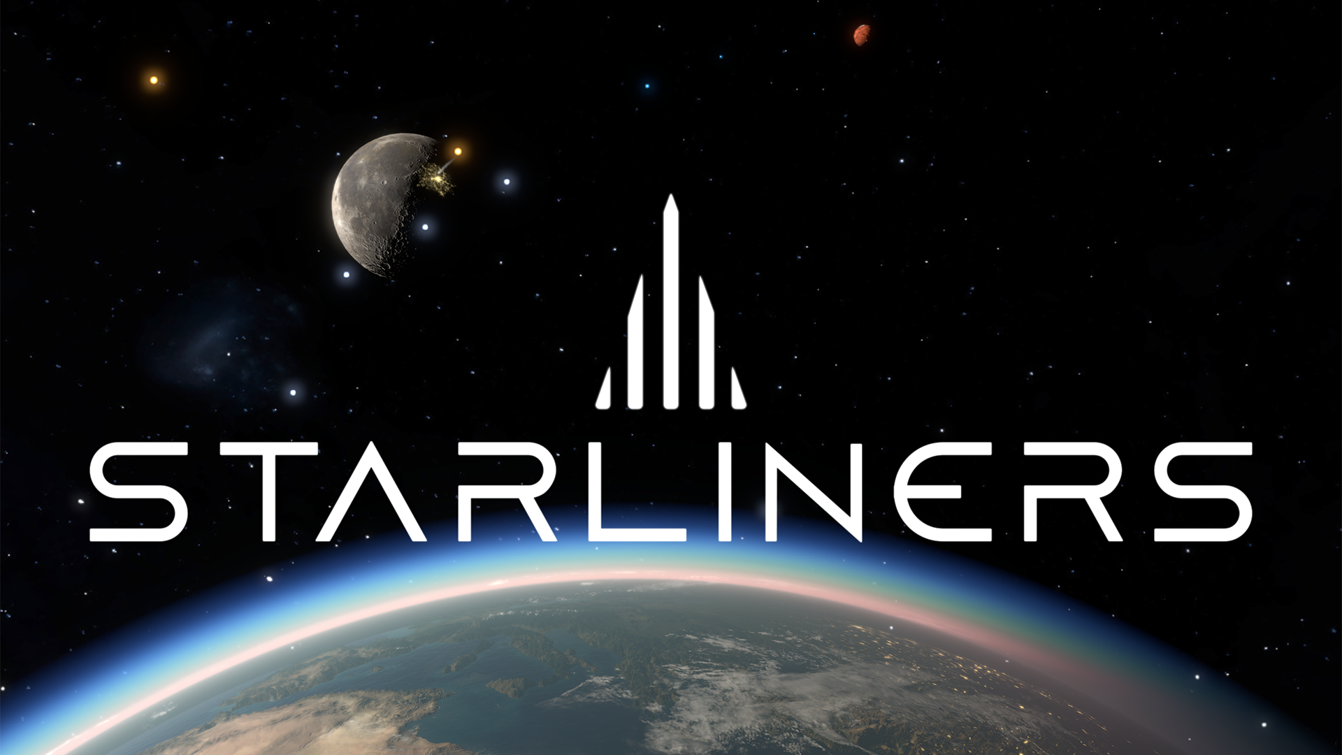 Starliners key art showing illuminated planets in space